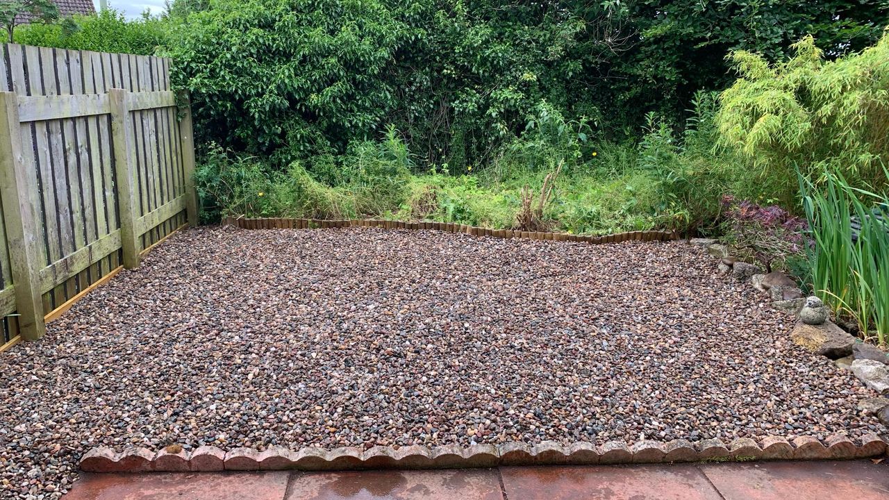 Back garden after gravel landscaping completed by Ardilla Landscapes in Dundee